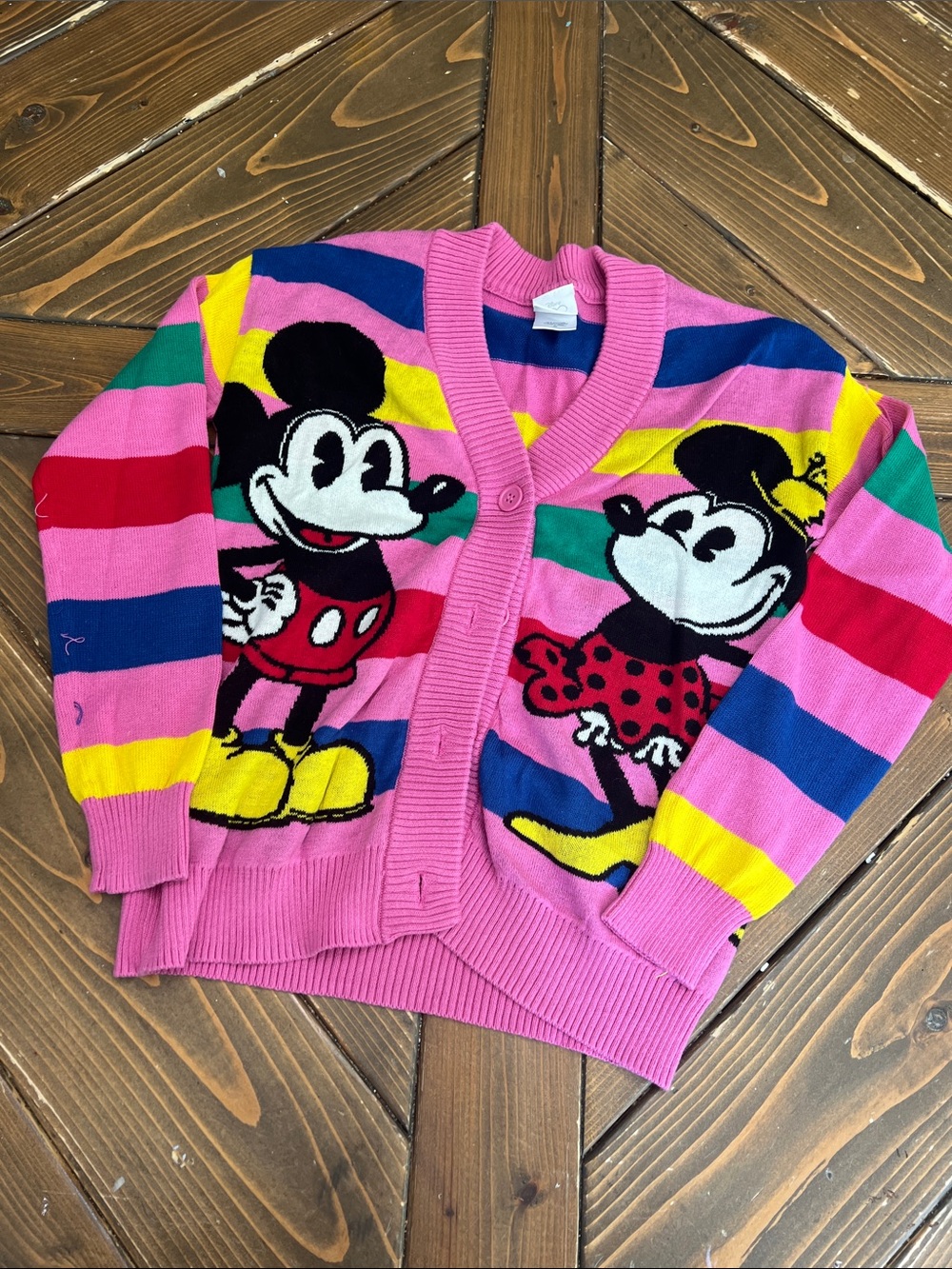 Disney Pink Crewneck Sweater with Navy Stripe